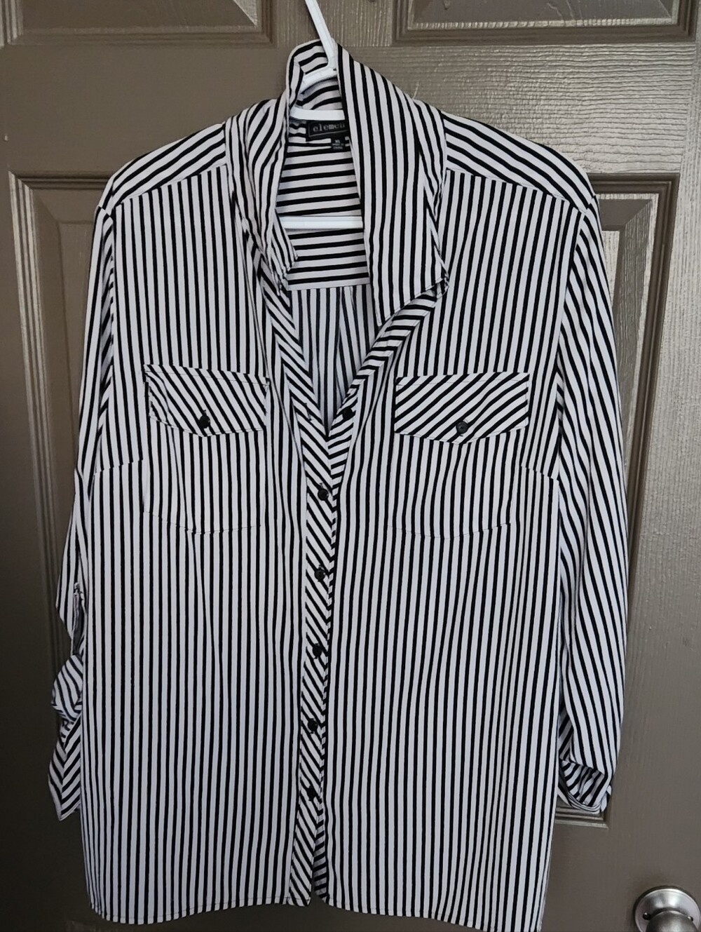 Elementz Black and White Vertical Stripe Button-Up Shirt